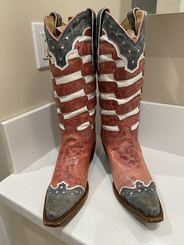 CORRAL VINTAGE AMERICAN FLAG Distressed Cowgirl Leather Boots Size 10m Stretch - Picture 13 of 17