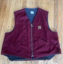 Vtg Carhartt Fleece Line Cranberry Red Vest 2XLR