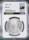 1881 S Morgan Silver $1 Dollar NGC MS63 (UltraBreaks)