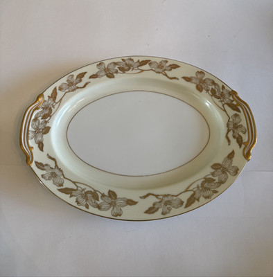 Noritake Floris 12  Oval Serving Platter Cream Border with Gold Dogwoods