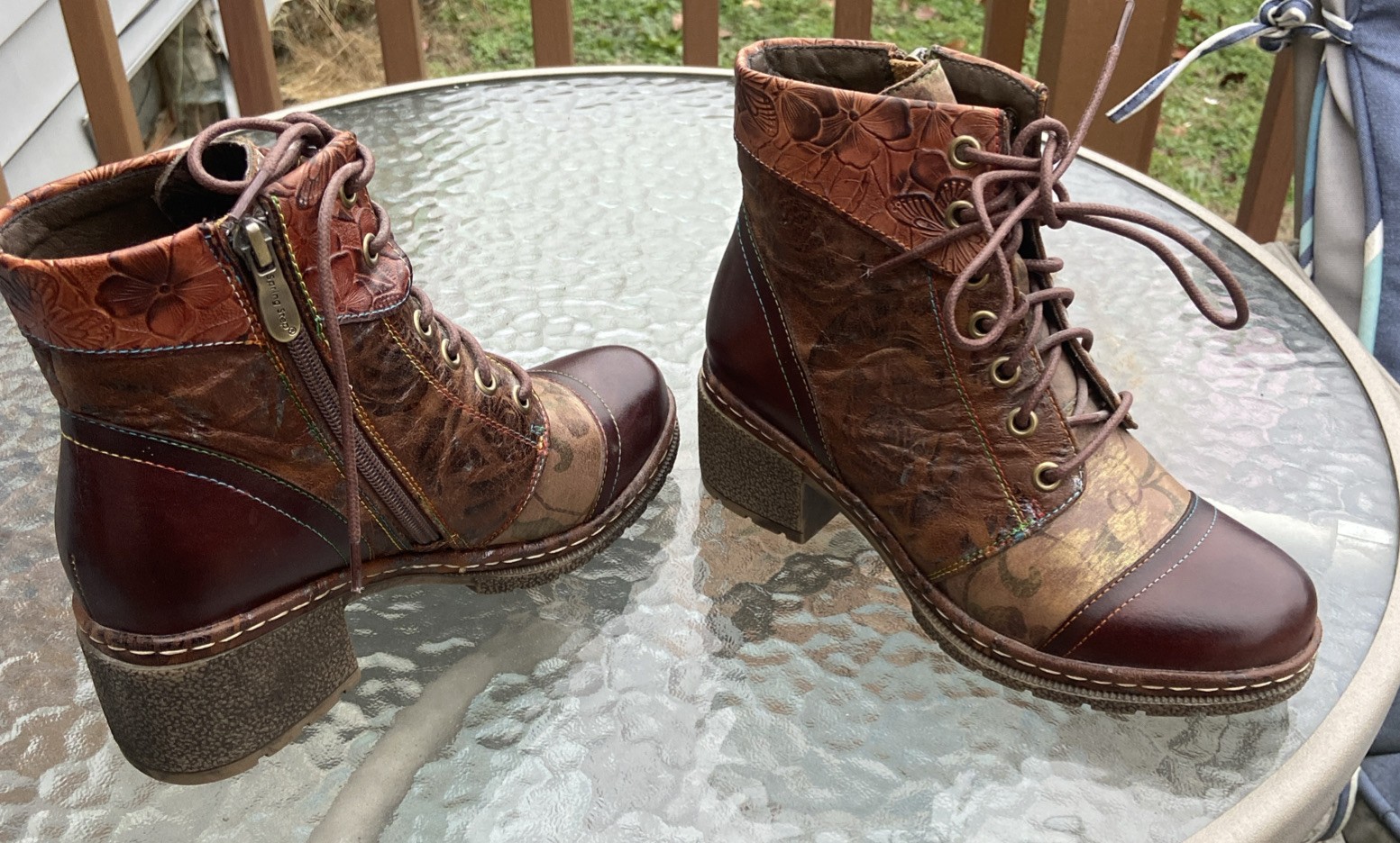 L'Artiste by Spring Step Embossed Leather Lace-Up Boots Fallinluv Brown 36 Sz 6