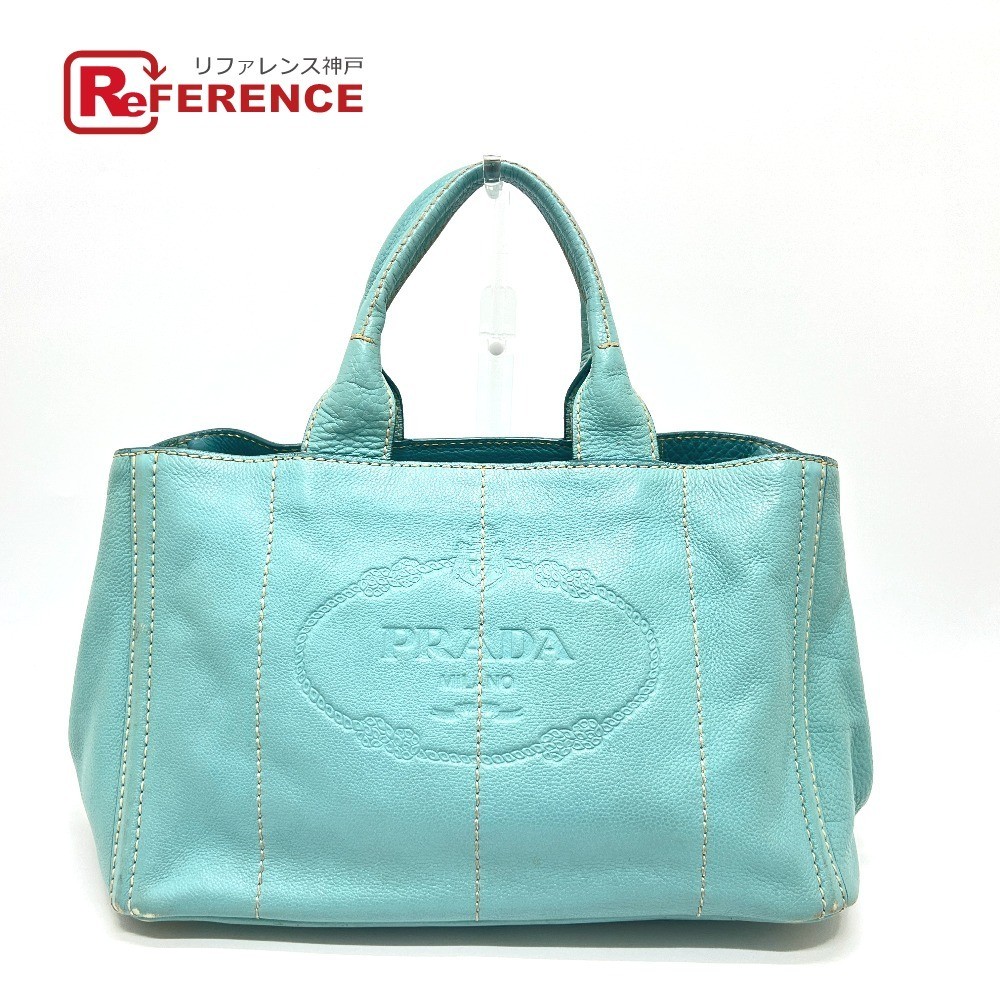 PRADA BN1872 Logo Canapa Bag Handbag Large Capacity Tote Bag Blue Ladies Used fr