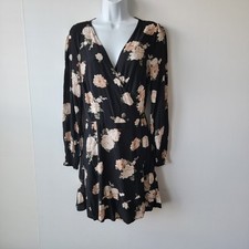 Abercrombie & Fitch womens Black Floral Wrap Dress sz M Smocked Cuff long sleeve