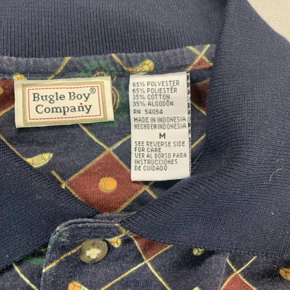 Vintage 90s Bugle Boy Company Polo Shirt Mens Med All Over Print Golf Dad - Image 2 of 4
