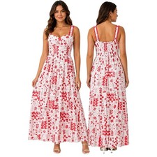 Maxi Dress Derek Heart Red White Celestial Star Print Sweetheart Lace Trim Small
