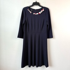 Talbots Nautical Scarf Detail Ponte Fit And Flare Dress Navy Blue 8
