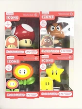 Super Mario Paladone Icons Light Up Toys Complete Set Of 4, Goomba Mushroom star