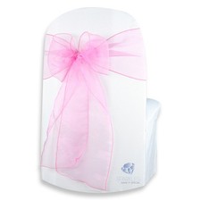10 pcs Organza Chair Cover Bow Sash 108"x8" - Hot Pink - Wedding Party sq