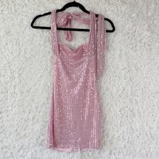 Lucy In The Sky Pink Sequin Halter Mini Dress XS Sparkly Night Out Party