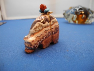 ZUNI FETISH  MULTICOLOR BEAR,w/SPIRIT BUNDLE SIGNED, M.MAHOOTY