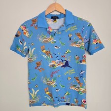 Polo Ralph Lauren Boys Graphic Polo Shirt Ocean Print Blue Size L 14-16