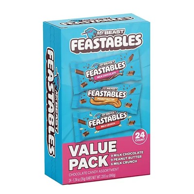 24 Bars) Feastables MrBeast Milk Chocolate Variety Pack – 1.24 oz