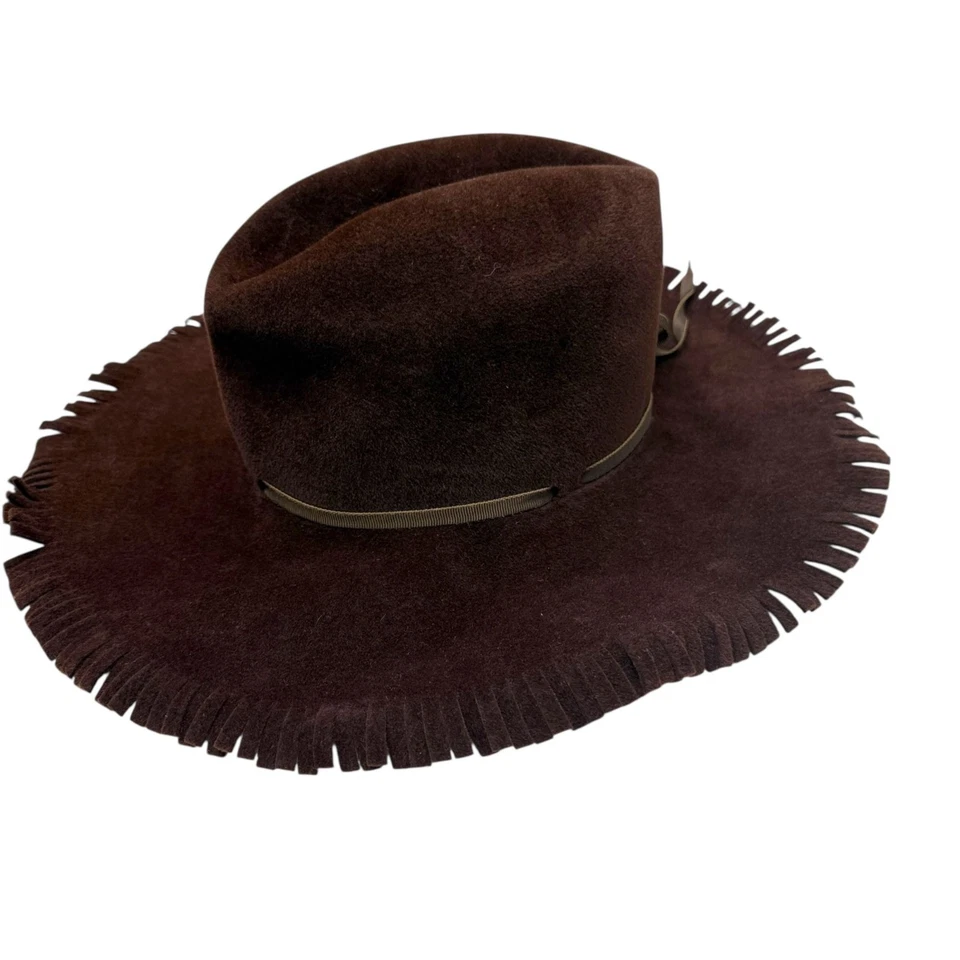 Vintage Western Hat Mr K Originals Brown Fringe Wool Felt Medium - Image 3 of 4