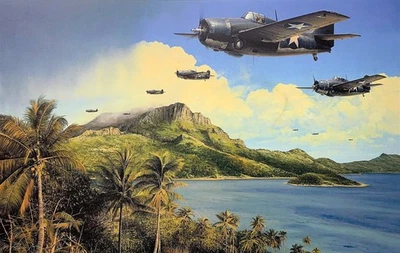 Holding the Tide by Richard Taylor aviation art signed by WW2 Wildcat Pilots - Image 1 of 2