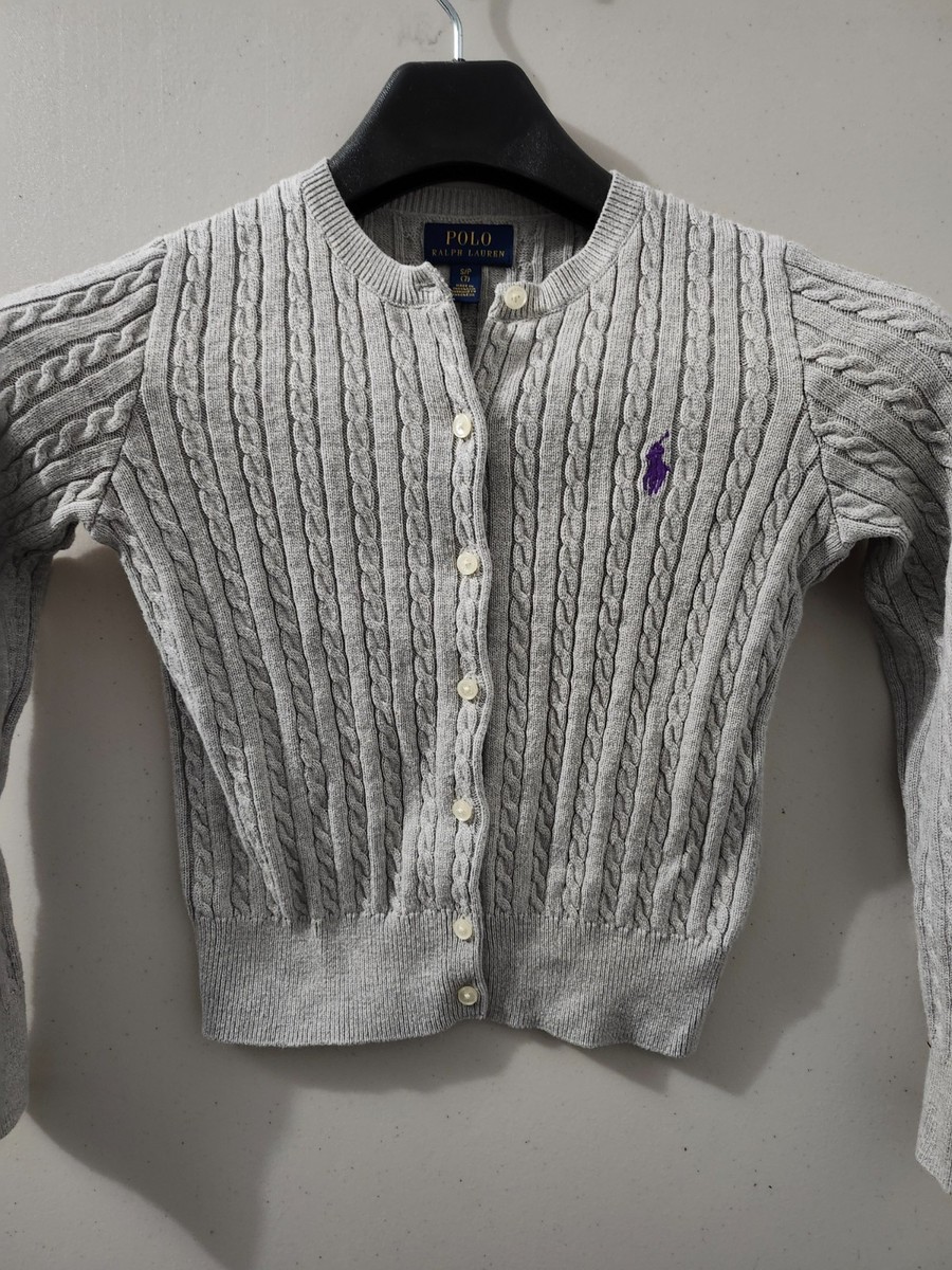 Polo Ralph Lauren Sweater Girls S 7 Gray Cable Knit Cardigan 