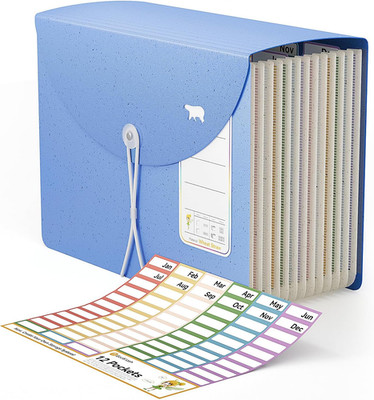 13-Pocket Accordion File Organizer,Wheat Straw Expanding File Folder with Polar
