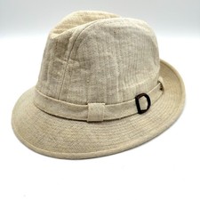 VINTAGE Stetson Fedora Brown Linen Look Tweed With Faux Buckle Size 7-1/4