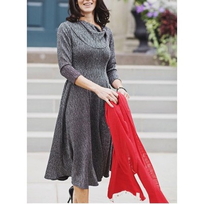 Karina Claire Original Easy Dress Black Metallic Silver Stretch Midi Sz XXL 2X