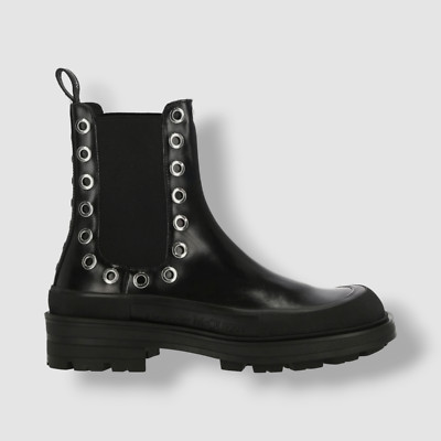 $1150 Alexander McQueen Men's Black Stack Chelsea Eyelet Detailed Boot Shoes 42