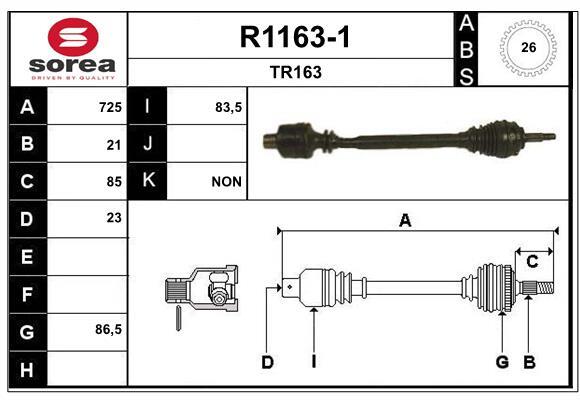Arbre de transmission SNRA R1163-1 anti-vibration avec bague ABS 26 dents