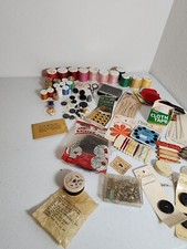 Vintage Lot of Sewing Items Notions Thread Needles Buttons Snaps Scissors