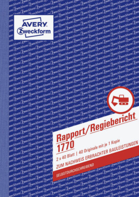 Zweckform 1770 Regie Bericht Rapport selbstdurchschreibend 2x40 Blatt