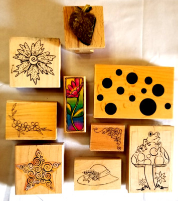 9 Large Border Header Frame Corner Stamp Wood Block Mount Whimsy Cottage Nature