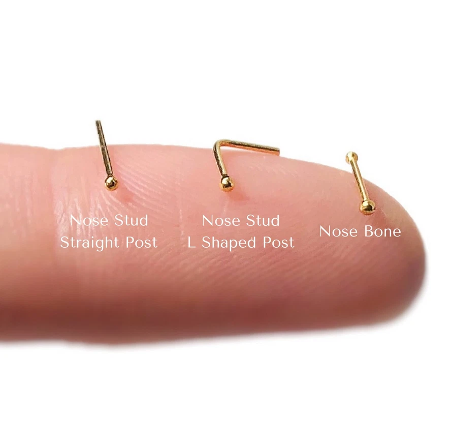 TINY MINIMALIST Nose Stud Ball Nose Ring 22g Nose Stud L Shaped