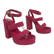 Raye Womens Size 8.5 Pink Woven Ankle Wrap Akita Heel