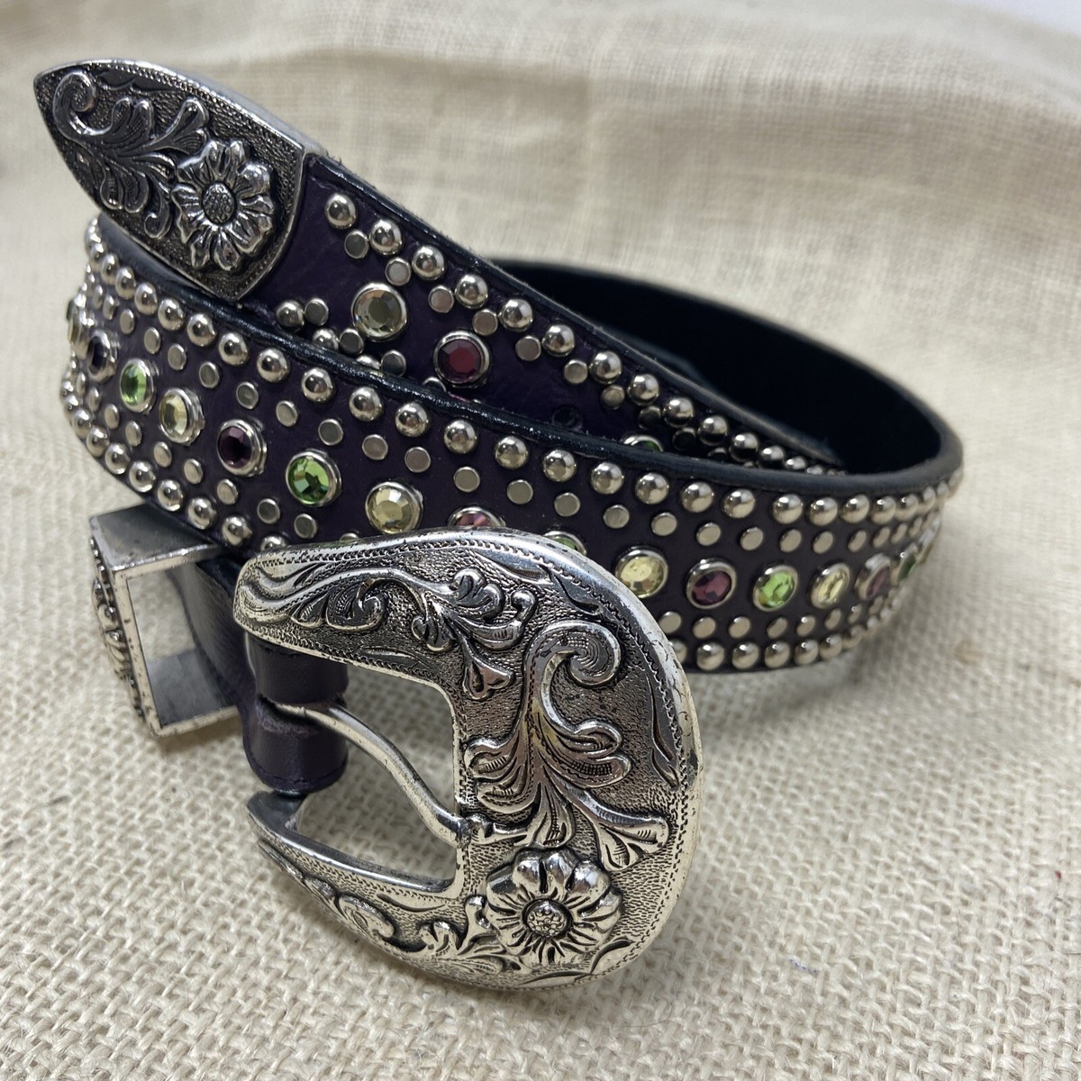 Swarovski Studded Purple Leather Belt size 32 | eBay