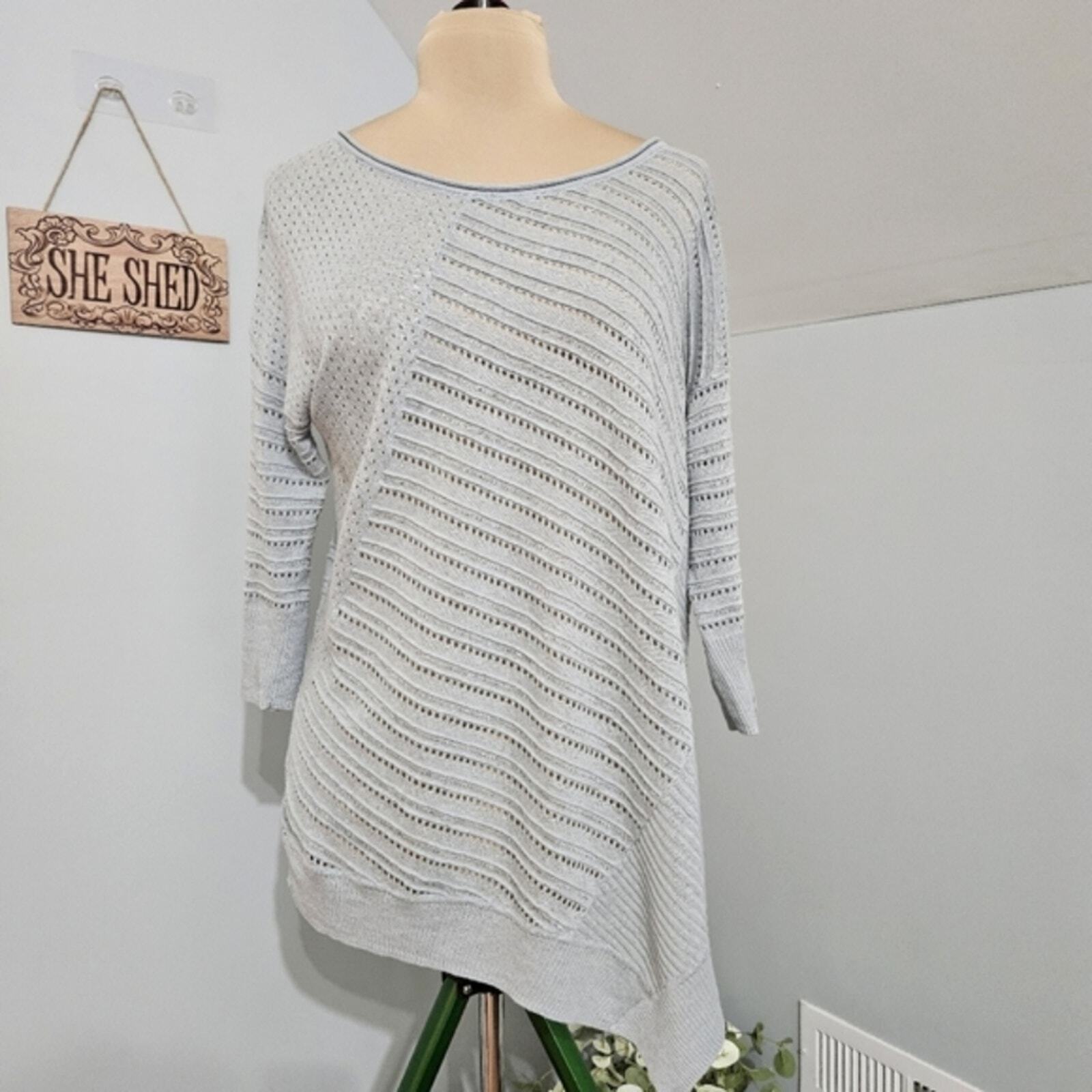 Sweater LINEN Asymmetrical Sidetail Hem Green Blue Tunic by Love Scarlett Medium-image