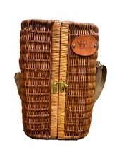 Picnic Time Wicker Rattan Wine Bottle Carrier Basket Bottle Tote Adjust Strap