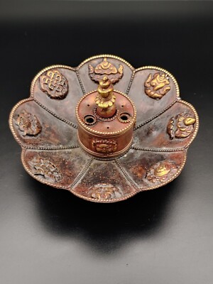 仏教美術 銅 蓮花 持香炉 蓮燭台 二件(K-LC970) 清代红铜八宝佛塔莲花瓣香炉19th C Chinese Copper Buddisam Pagoda