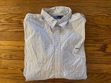 Men's Polo by Ralph Lauren Blue White Striped Button-Down Shirt, Size XL