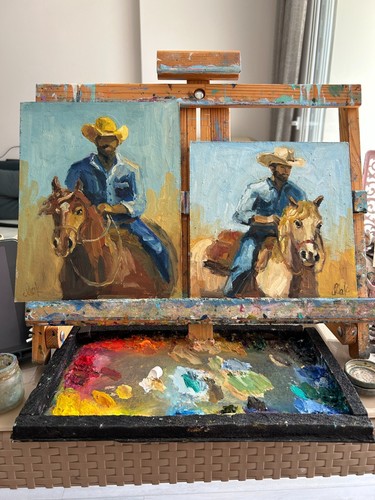 Cowboy Painting Western Original Wall Art Texas Painting Horse Painting Desert - Picture 8 of 10