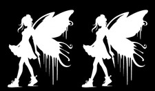 Fairy Butterfly Graffiti Art 2 PK White Vinyl Decals Car Truck Window Tablet