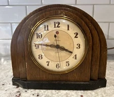 VTG Art Deco Wood Warren Telechron Electric Strike 6B13 Clock SEE VIDEO & NOTES