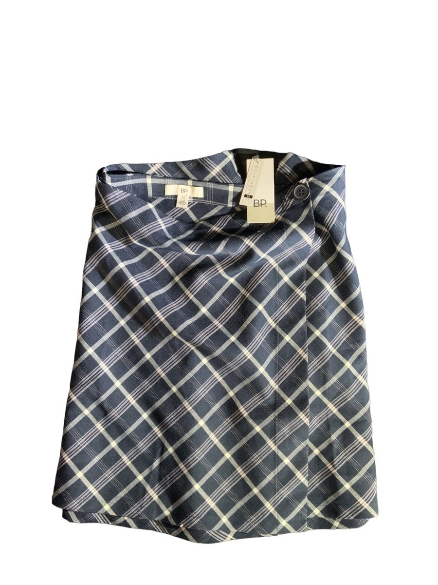 BP Ladies Navy White Plaid Faux Wrap Mini Skirt Size 3X