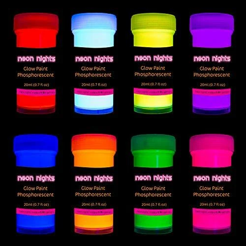 Premium Glow in The Dark Acrylic Paint Set by neon nights – Set of 8  Professiona