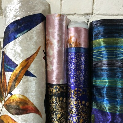 Patchwork Samt Polsterstoff großes kräftiges Muster für Gardinen Kissen Sofa