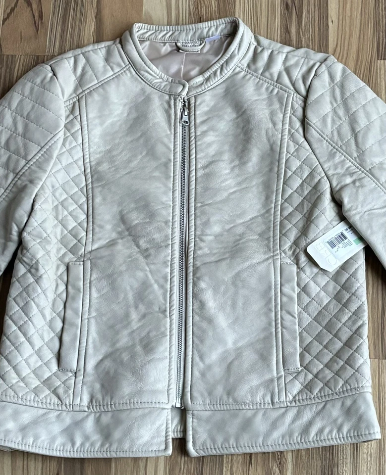 NUEVO CON ETIQUETAS ~ Chaqueta de Cuero Vegano Canon River Azul Off White Jóvenes Niñas Talla 16 Precio de venta sugerido por el fabricante $65 Foto 2 de 4