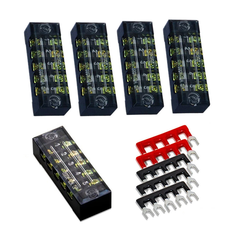 Dual Row 5 Positions 5 Sets 600V 15A Screw Terminal Strip with Barrier Strip - Image 2 of 4