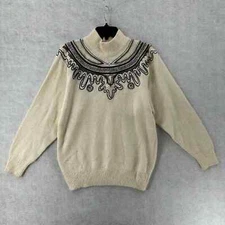 Diffusion Sweater Womens MED Ivory Southwestern Fair Isle Angora Silk Turtleneck