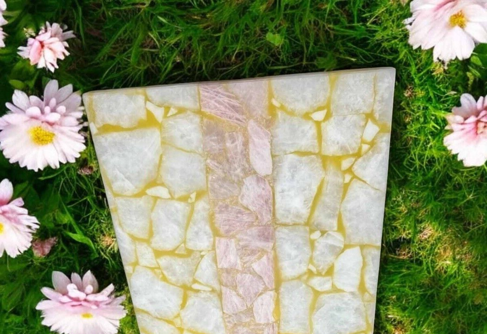 Rectangle Agate with Rose Quartz Dining Table Countertop Handmade Work