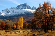 Landscape fall fence trees mountains forest chile Custom Gaming Mat Desk