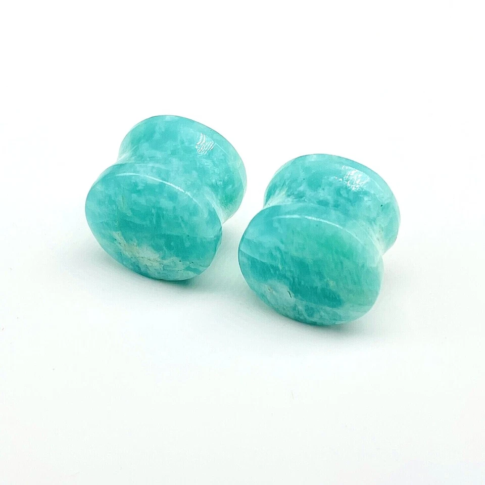 PAR de tapones naturales de amazonita, doble destello, hechos a mano, tamaño de 3 mm a 50 y personalizados Foto 4 de 4