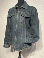 ESPRIT VTG SZ M Women’s Denim Jacket Fringe Bottom Full Zip lined