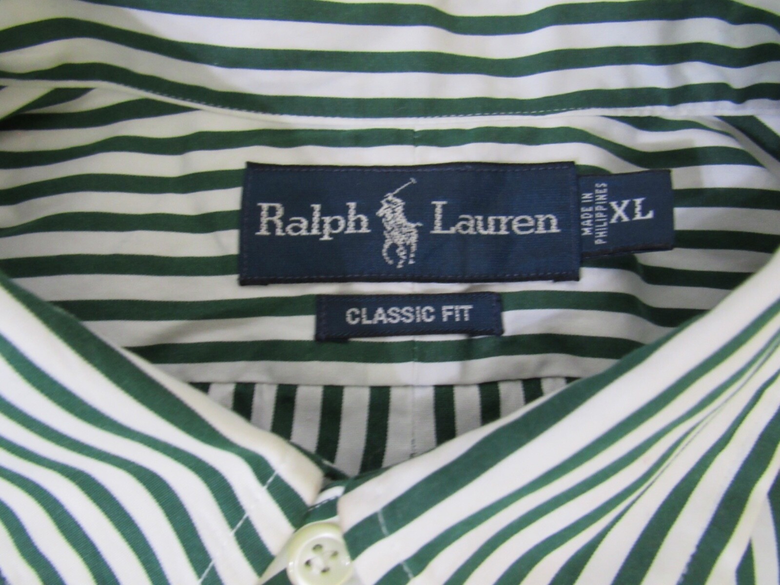 Polo Ralph Lauren uomo XL triplo pony manica lunga verde a righe camicia con bottoni