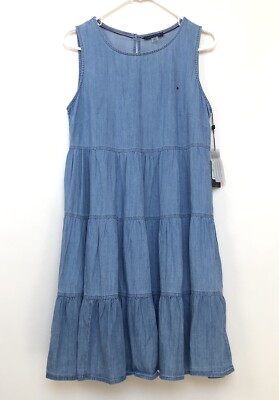 tommy hilfiger denim dress Blue Ruffled Fit/flare Sleeveless