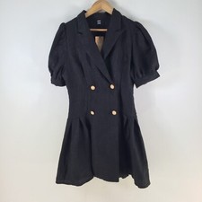 NEW SHein dress womens L aus 12 fit flare black short sleeve Vneck 109991